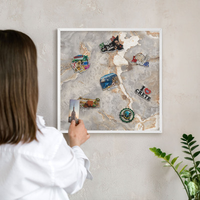 Decorative magnet board with a white frame Marble elegance