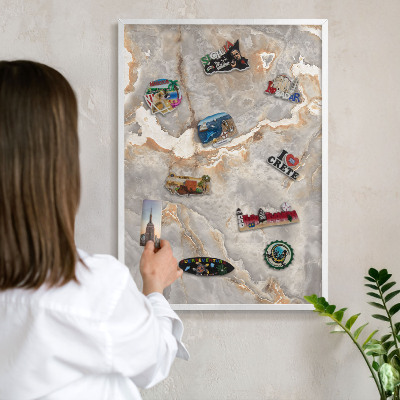 Decorative magnet board with a white frame Marble elegance