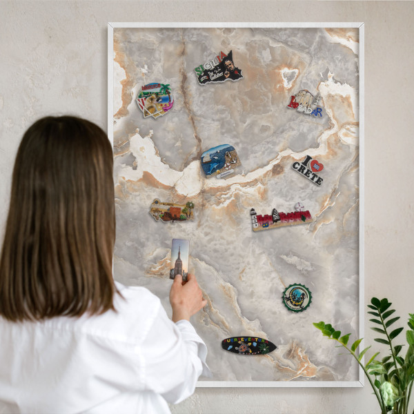 Decorative magnet board with a white frame Marble elegance