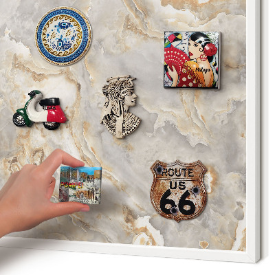 Magnetic board for travel magnets in a white frame Marble elegance