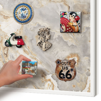 Magnetic board for travel magnets in a white frame Marble elegance