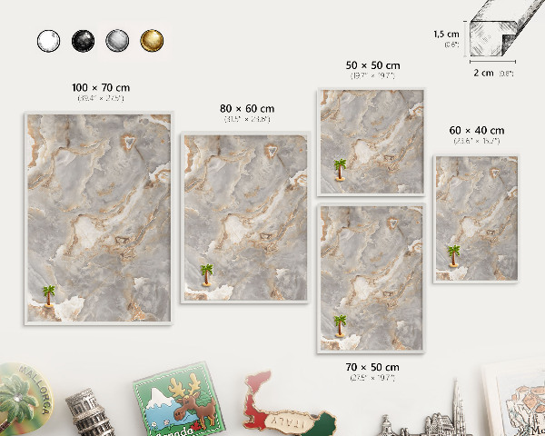 Magnetic board for travel magnets in a white frame Marble elegance