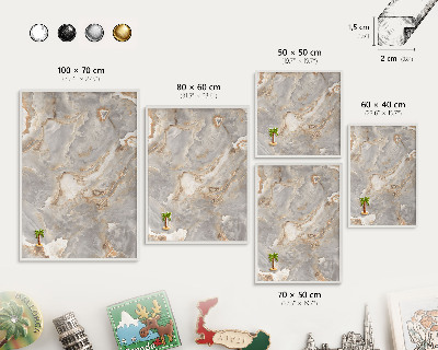 Magnetic board for travel magnets in a white frame Marble elegance