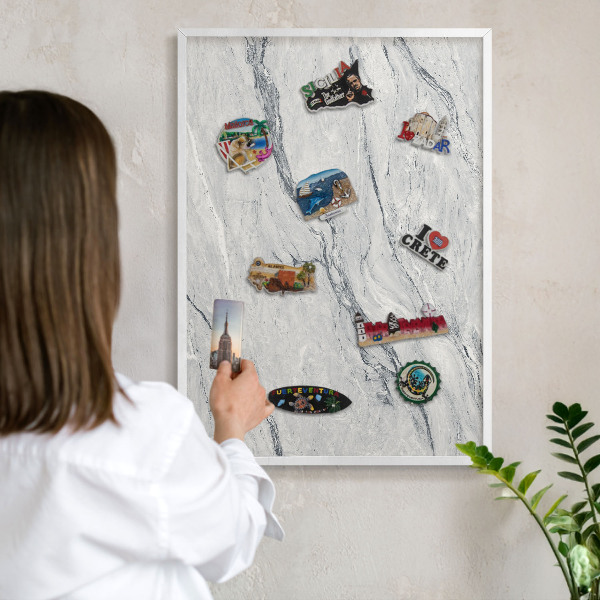 Decorative magnet board with a white frame Gray elegance