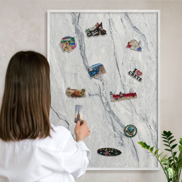 Decorative magnet board with a white frame Gray elegance