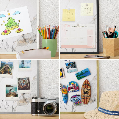 Magnetic board for travel magnets in a white frame Marble effect