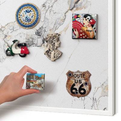 Magnetic board for travel magnets in a white frame Marble effect