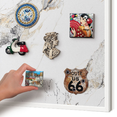 Magnetic board for travel magnets in a white frame Marble effect