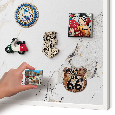 Magnetic board for travel magnets in a white frame Marble effect