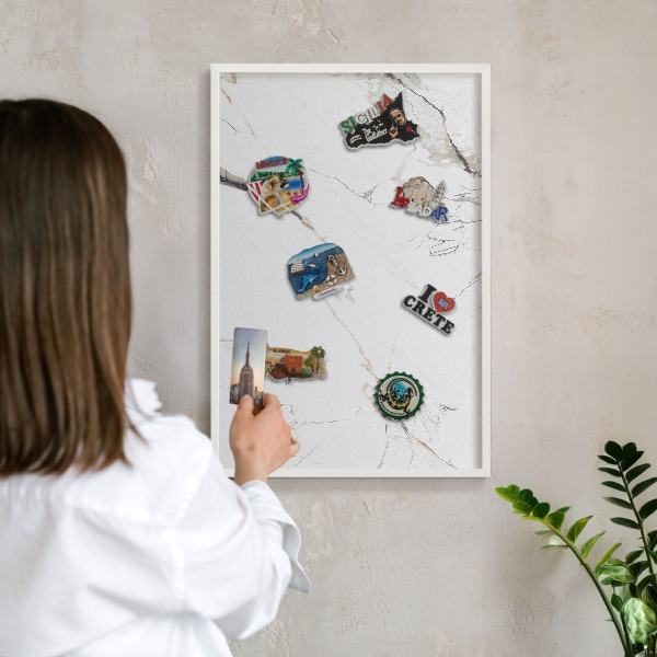 Decorative magnet board with a white frame Modern elegance
