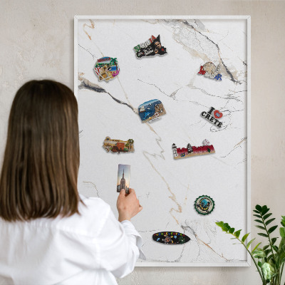Decorative magnet board with a white frame Modern elegance