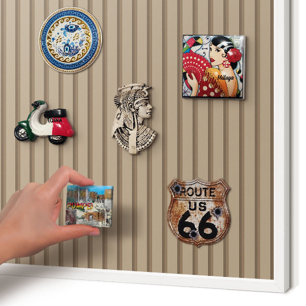 Magnetic board for travel magnets in a white frame Vertical stripes