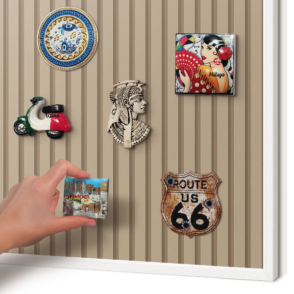 Magnetic board for travel magnets in a white frame Vertical stripes