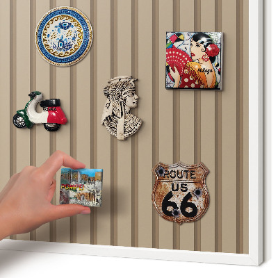 Magnetic board for travel magnets in a white frame Vertical stripes