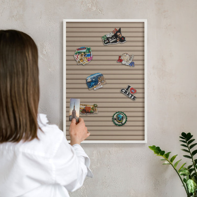 Magnetic board for travel magnets in a white frame Vertical stripes