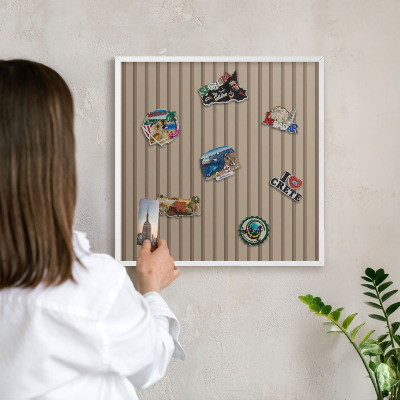 Magnetic board for travel magnets in a white frame Vertical stripes