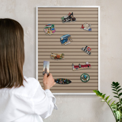 Magnetic board for travel magnets in a white frame Vertical stripes