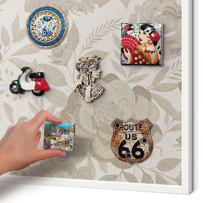 Magnetic board for travel magnets in a white frame Vintage flowers