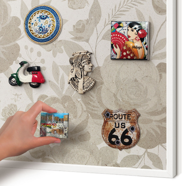 Magnetic board for travel magnets in a white frame Vintage flowers