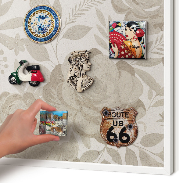 Magnetic board for travel magnets in a white frame Vintage flowers