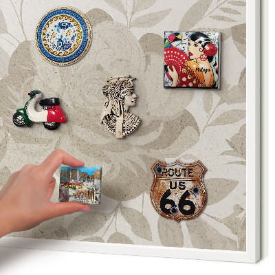Magnetic board for travel magnets in a white frame Vintage flowers