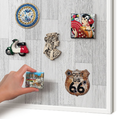 Decorative magnet board with a white frame Wooden texture