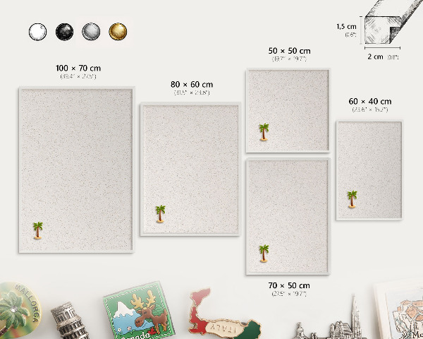 Decorative magnet board with a white frame Tiny dots