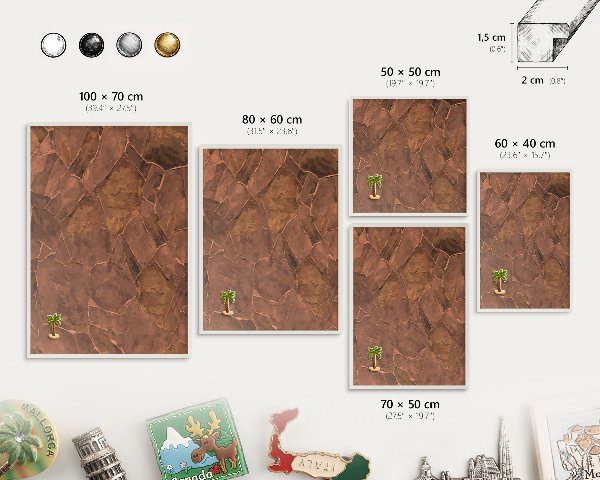 Magnetic board for travel magnets in a white frame Stone structure