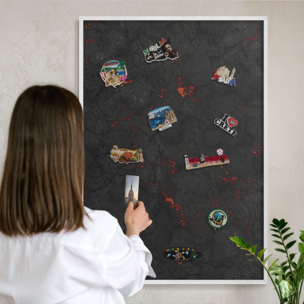 Decorative magnet board with a white frame Volcanic lava
