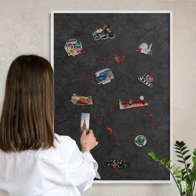 Decorative magnet board with a white frame Volcanic lava