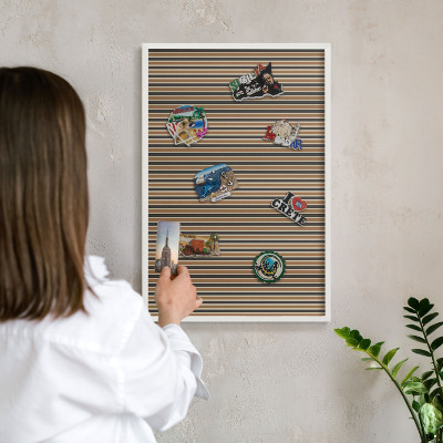Magnetic board for travel magnets in a white frame Geometric pattern