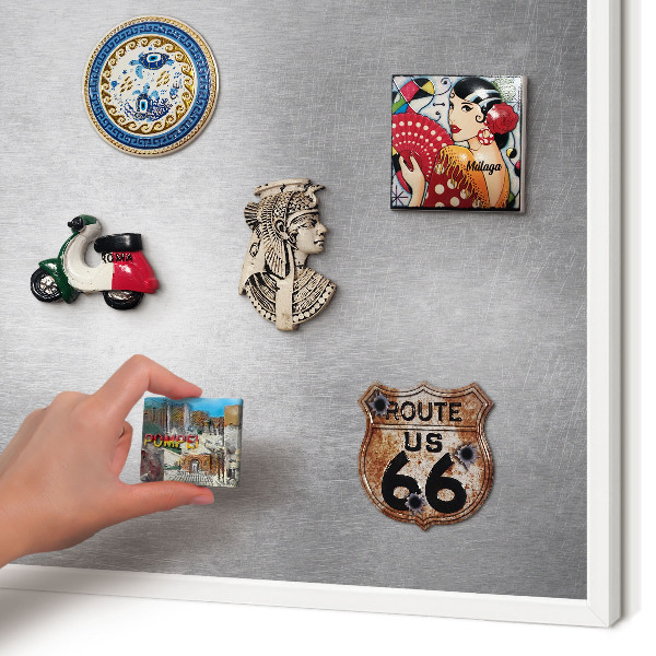 Decorative magnet board with a white frame Metallic surface