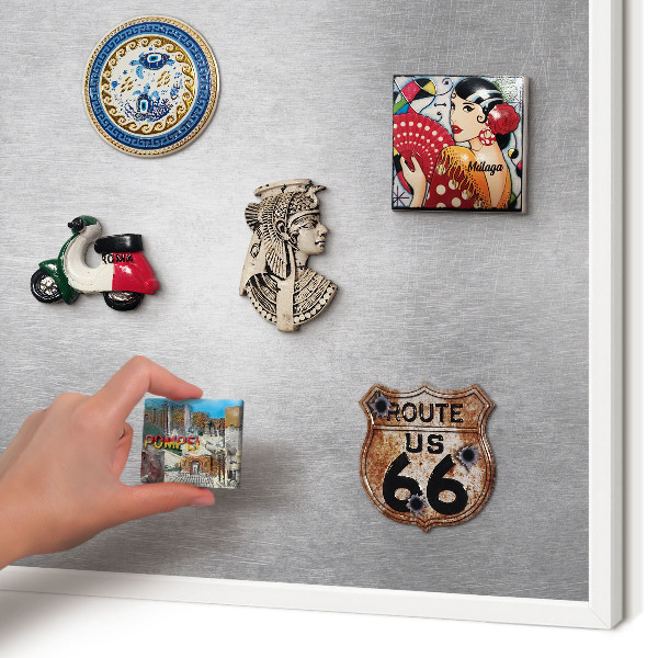 Decorative magnet board with a white frame Metallic surface