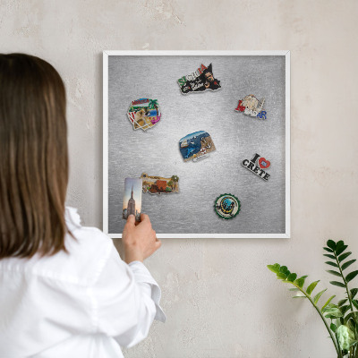Decorative magnet board with a white frame Metallic surface
