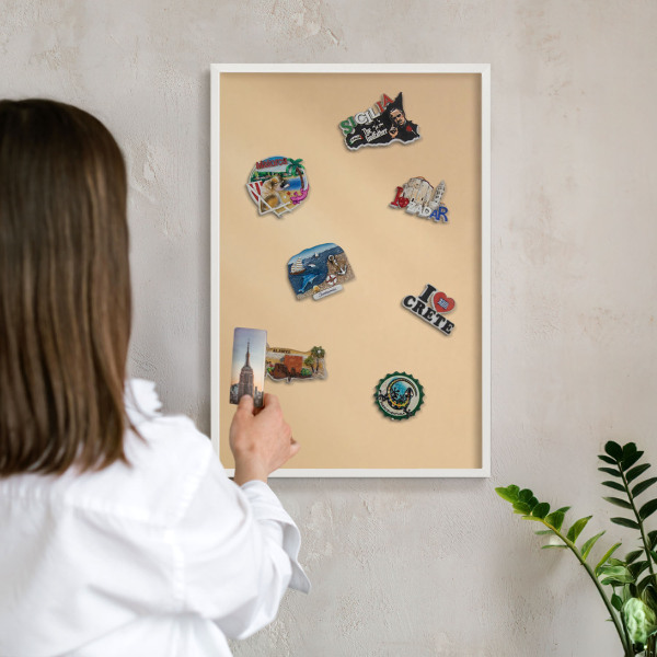Magnetic board for travel magnets in a white frame Creamy Harmony