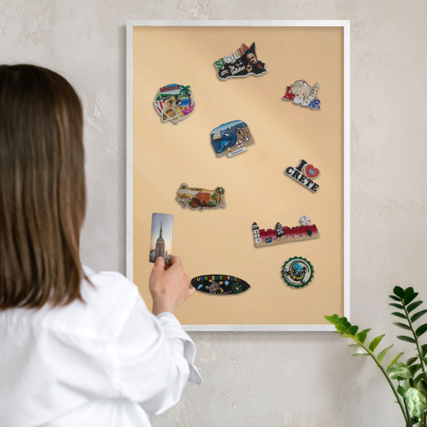 Magnetic board for travel magnets in a white frame Creamy Harmony