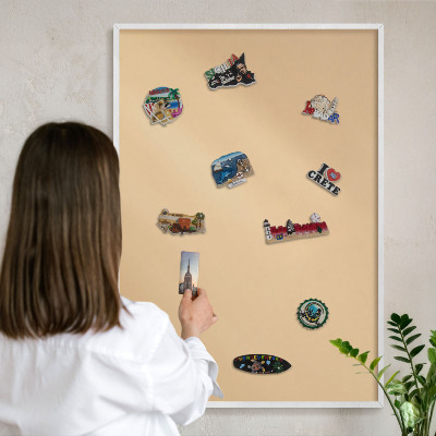 Magnetic board for travel magnets in a white frame Creamy Harmony