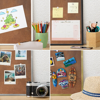 Magnetic board for travel magnets in a white frame Brown texture
