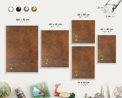Magnetic board for travel magnets in a white frame Brown texture