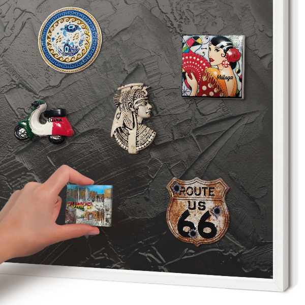 Decorative magnet board with a white frame Textured black