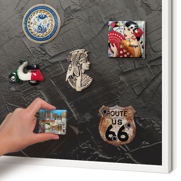 Decorative magnet board with a white frame Textured black