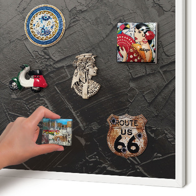 Decorative magnet board with a white frame Textured black