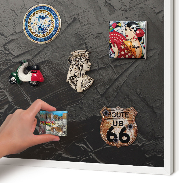 Decorative magnet board with a white frame Textured black