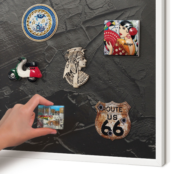 Decorative magnet board with a white frame Textured black