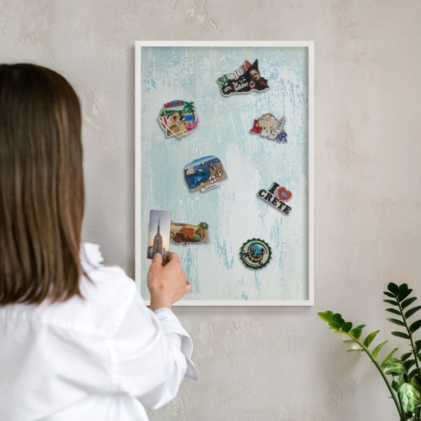 Decorative magnet board with a white frame Pastel abrasions