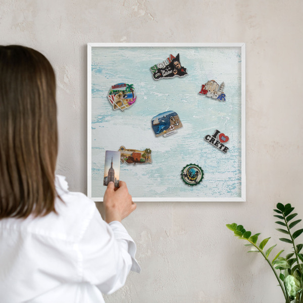 Decorative magnet board with a white frame Pastel abrasions