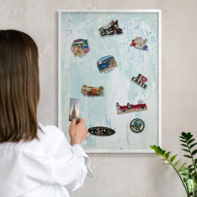 Decorative magnet board with a white frame Pastel abrasions