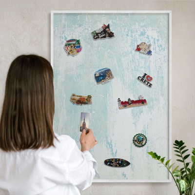 Decorative magnet board with a white frame Pastel abrasions