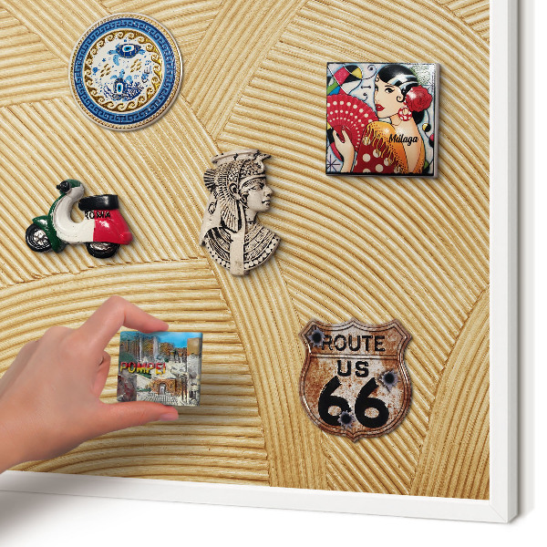 Magnetic board for travel magnets in a white frame Structural lines