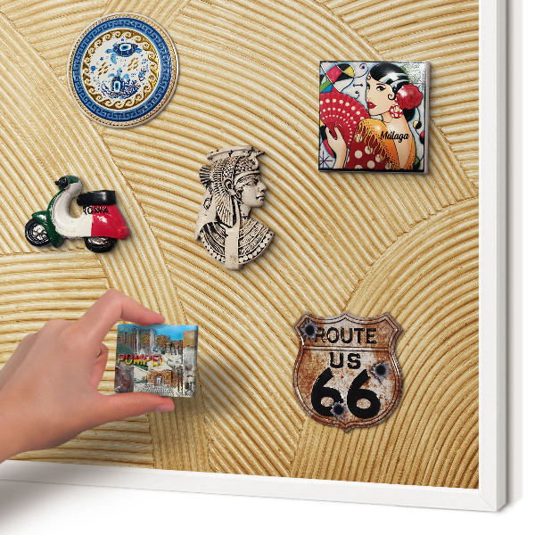 Magnetic board for travel magnets in a white frame Structural lines
